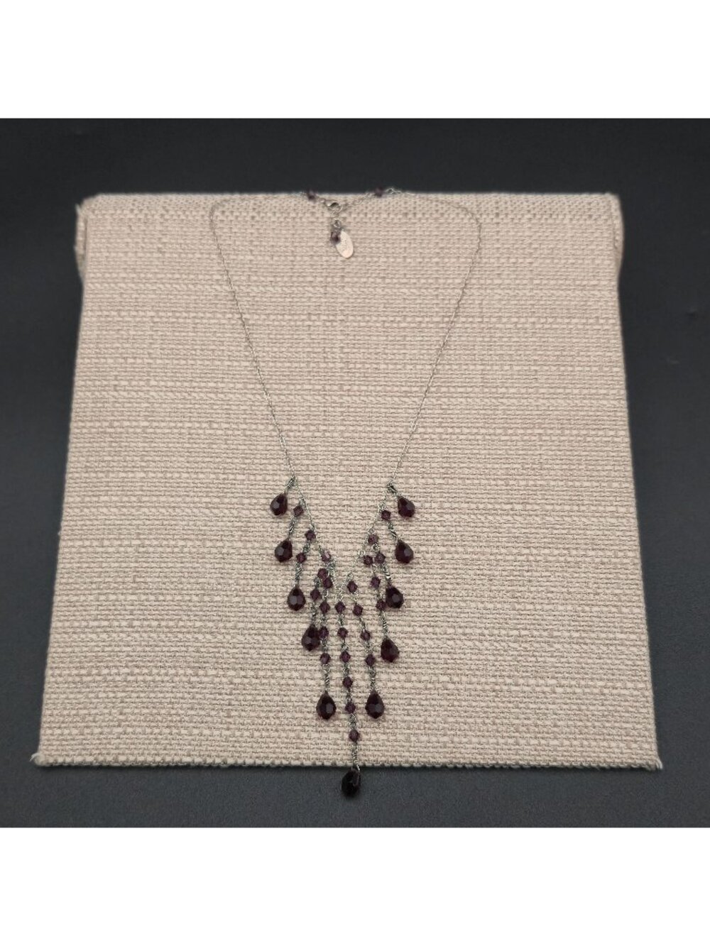 17 Inch Sterling Silver Tarnished Dark Purple Crystal Chandelier Necklace A7921
